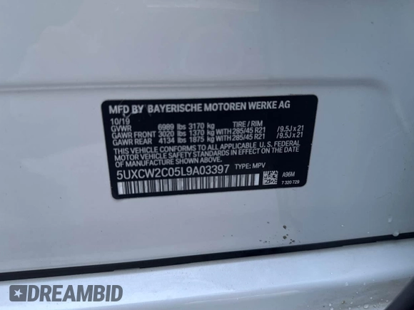 2020 BMW X7 xDrive40i z VIN 5UXCW2C05L9A03397, wystawiony jako IAAI lot #41381437 z przebiegiem 141 656 mil mil oraz . Historia ofert i sprzedaży dostępna na DreamBid. Obrazek 9.