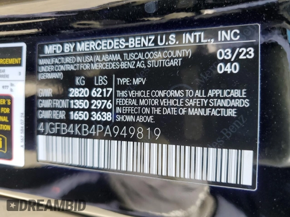 2023 Mercedes-Benz GLE 350 with VIN 4JGFB4KB4PA949819, listed as a Copart auction lot 53719765 with 25,514 mi miles and Salvage title. Bid and sale history available at DreamBid. Image 14.
