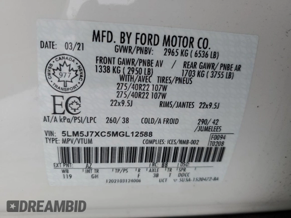 2021 Lincoln Aviator Reserve z VIN 5LM5J7XC5MGL12588, wystawiony jako Copart lot #89183805 z przebiegiem 57 436 mil mil oraz Szkoda całkowita • Salvage title. Historia ofert i sprzedaży dostępna na DreamBid. Obrazek 13.