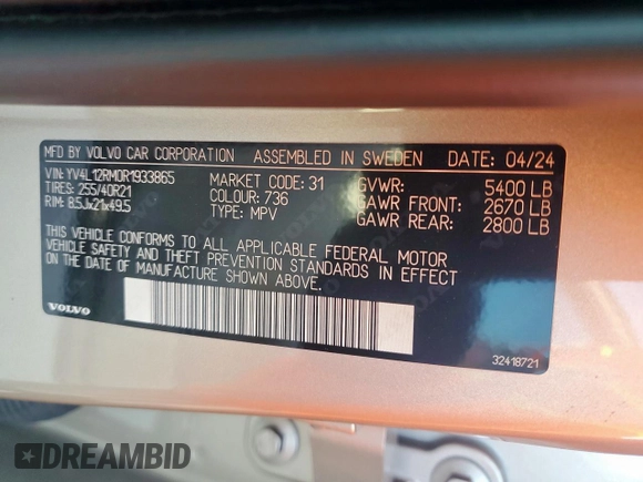 2024 Volvo XC60 Ultimate Dark Theme с VIN YV4L12RM0R1933865, выставлен на аукционе Copart как лот 52243825 с пробегом 5 887 миль миль и Списание • Salvage title. История ставок и продаж доступна на DreamBid. Изображение 16.