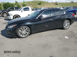 2015 Infiniti Q50 Premium with VIN JN1BV7ARXFM421437, listed as a Copart auction lot 61110035 with 97,967 mi miles and Salvage title. Bid and sale history available at DreamBid. Image 1.