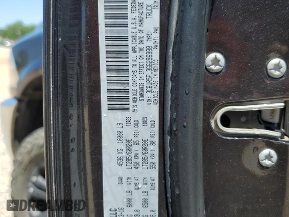 2016 Ram 2500 Laramie with VIN 3C6UR5FL3GG296988, listed as a Copart auction lot 57460535 with 150,161 mi miles and Salvage title. Bid and sale history available at DreamBid. Image 12.