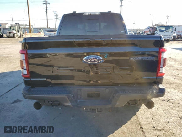 2021 Ford F-150 Raptor with VIN 1FTFW1RG3MFC62242, listed as a Copart auction lot 85596594 with 33,497 mi miles and Salvage Title. Bid and sale history available at carsss.com. Image 6.