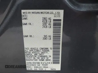 2022 Nissan Altima 2.5 SV with VIN 1N4BL4DV3NN315243, listed as a IAAI auction lot 41778337 with 58,259 mi miles. Bid and sale history available at carsss.com. Image 9.