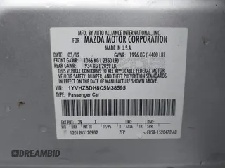 2012 Mazda 6 i Touring с VIN 1YVHZ8DH8C5M38595, выставлен на аукционе IAAI как лот 42357879 с пробегом Не указан миль и . История ставок и продаж доступна на DreamBid. Изображение 9.