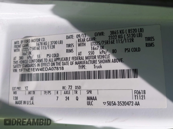 2014 Ford Econoline Cargo Commercial with VIN 1FTNE1EW4EDA07818, listed as a IAAI auction lot 42096865 with 164,049 mi miles and . Bid and sale history available at DreamBid. Image 9.