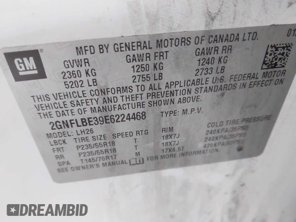2014 Chevrolet Equinox LT with VIN 2GNFLBE39E6224468, listed as a IAAI auction lot 41482132 with 200,314 mi miles. Bid and sale history available at carsss.com. Image 9.