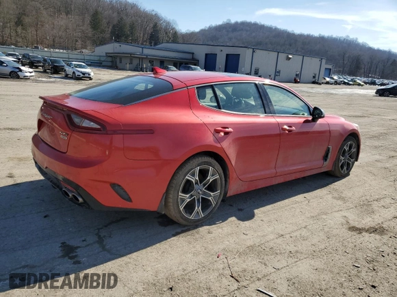 2020 Kia Stinger GT-Line with VIN KNAE15LA1L6075566, listed as a Copart auction lot 45475985 with 46,922 mi miles and Salvage Title. Bid and sale history available at DreamBid. Image 3.