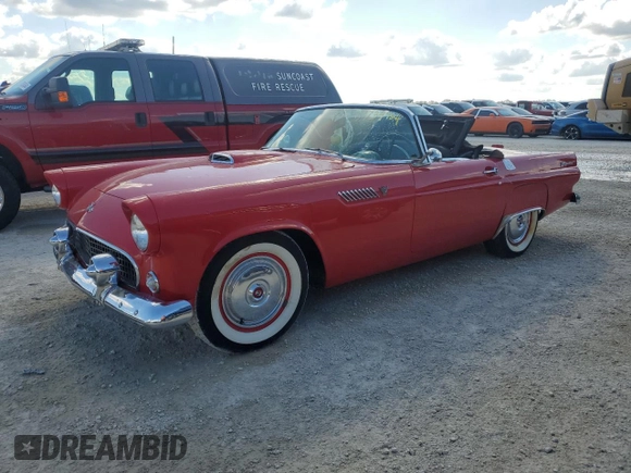 1955 Ford Thunderbird with VIN P5FH132340, listed as a Copart auction lot 77734424 with 96,568 mi miles and Salvage Title. Bid and sale history available at DreamBid. Image 1.
