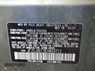 2014 Subaru Forester Premium with VIN JF2SJAEC9EH469712, listed as a Copart auction lot 58833365 with Not provided miles and Salvage title. Bid and sale history available at DreamBid. Image 12.