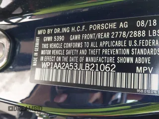 2018 Porsche Macan with VIN WP1AA2A53JLB21062, listed as a IAAI auction lot 41066589 with 53,013 mi miles and . Bid and sale history available at DreamBid. Image 9.