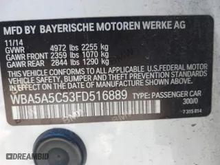 2015 BMW 5 Series 528i with VIN WBA5A5C53FD516889, listed as a IAAI auction lot 41920131 with 226,452 mi miles. Bid and sale history available at carsss.com. Image 9.