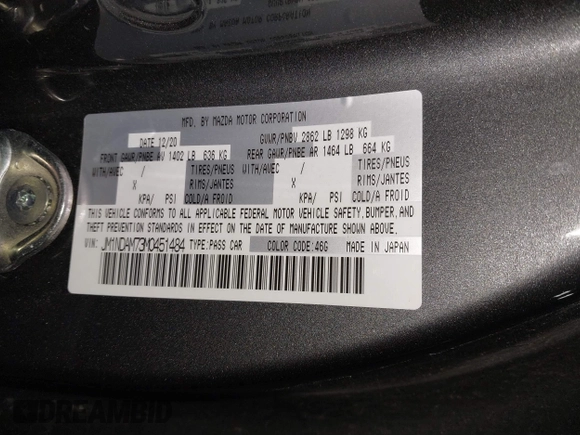 2021 Mazda MX-5 Miata Grand Touring with VIN JM1NDAM73M0451484, listed as a IAAI auction lot 41485044 with 11,328 mi miles and . Bid and sale history available at DreamBid. Image 9.