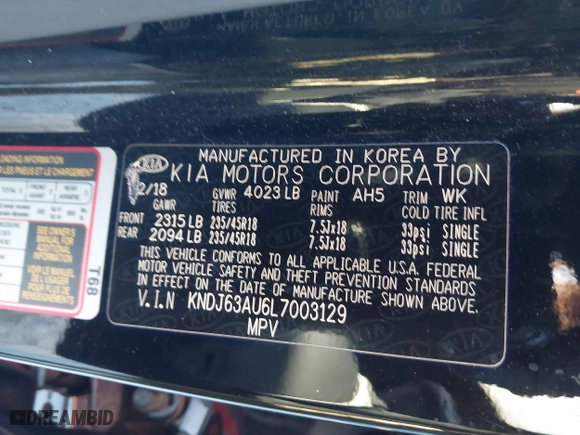 2020 Kia Soul GT-Line with VIN KNDJ63AU6L7003129, listed as a IAAI auction lot 41847674 with 57,097 mi miles. Bid and sale history available at carsss.com. Image 9.