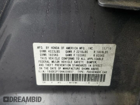 2017 Acura ILX Premium with VIN 19UDE2F75HA009657, listed as a Copart auction lot 58489095 with 80,817 mi miles and Clean title. Bid and sale history available at DreamBid. Image 12.