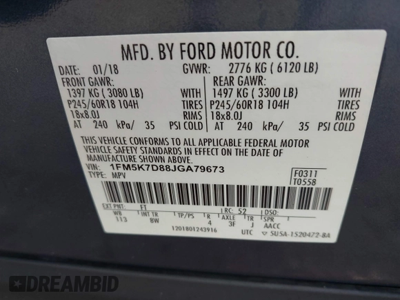 2018 Ford Explorer XLT z VIN 1FM5K7D88JGA79673, wystawiony jako IAAI lot #42638376 z przebiegiem 68 710 mil mil oraz . Historia ofert i sprzedaży dostępna na DreamBid. Obrazek 9.