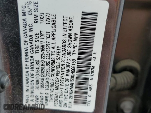 2016 Honda CR-V EX z VIN 2HKRM4H50GH666159, wystawiony jako Copart lot #58751635 z przebiegiem 110 460 mil mil oraz Szkoda całkowita • Salvage title. Historia ofert i sprzedaży dostępna na DreamBid. Obrazek 13.