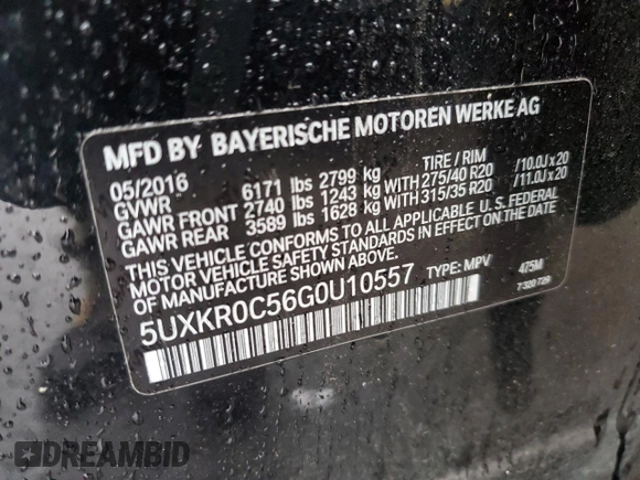 2016 BMW X5 xDrive35i with VIN 5UXKR0C56G0U10557, listed as a Copart auction lot 84886904 with 111,932 mi miles and Salvage Title. Bid and sale history available at carsss.com. Image 15.