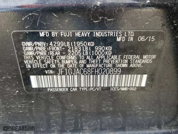2015 Subaru Impreza Sedan Premium with VIN JF1GJAC68FH020899, listed as a Copart auction lot 46570675 with 118,959 mi miles and Salvage Title. Bid and sale history available at carsss.com. Image 15.