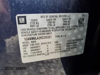 2017 GMC Acadia SLE with VIN 1GKKNKLA2HZ295057, listed as a Copart auction lot 54499865 with 270,696 mi miles and Salvage Title. Bid and sale history available at DreamBid. Image 13.