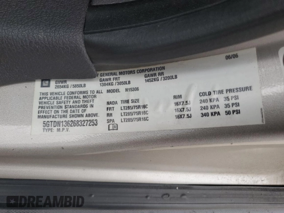 2006 Hummer H3 with VIN 5GTDN136268327253, listed as a Copart auction lot 44222825 with 137,414 mi miles and Clean Title. Bid and sale history available at DreamBid. Image 13.