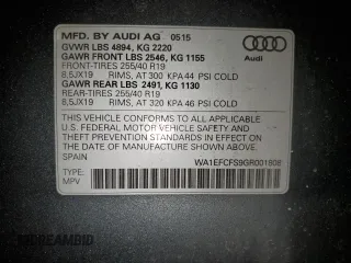 2016 Audi Q3 Premium Plus with VIN WA1EFCFS9GR001808, listed as a Copart auction lot 48001405 with 20,218 mi miles and Salvage Title. Bid and sale history available at carsss.com. Image 14.