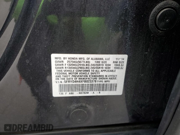 2015 Acura MDX Tech Pkg with VIN 5FRYD4H4XFB023378, listed as a Copart auction lot 54727855 with 70,590 mi miles and Salvage Title. Bid and sale history available at carsss.com. Image 13.