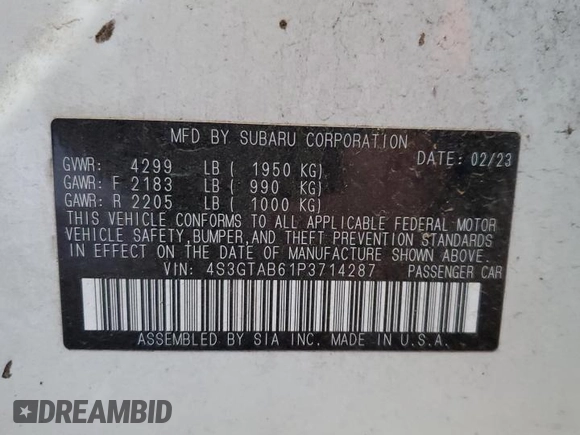 2023 Subaru Impreza with VIN 4S3GTAB61P3714287, listed as a Copart auction lot 52322735 with 13,712 mi miles and Clean title. Bid and sale history available at DreamBid. Image 13.