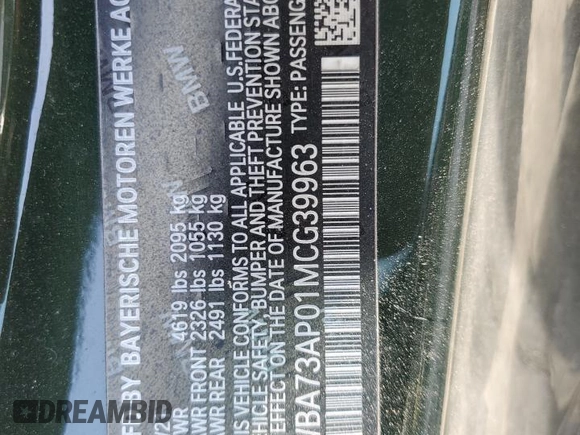 2021 BMW 4 Series 430i xDrive with VIN WBA73AP01MCG39963, listed as a Copart auction lot 71207314 with 58,983 mi miles and Salvage Title. Bid and sale history available at carsss.com. Image 12.