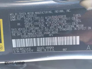 2013 Toyota Highlander Limited with VIN 5TDDK3EH5DS189890, listed as a IAAI auction lot 41101446 with 136,648 mi miles and . Bid and sale history available at DreamBid. Image 9.