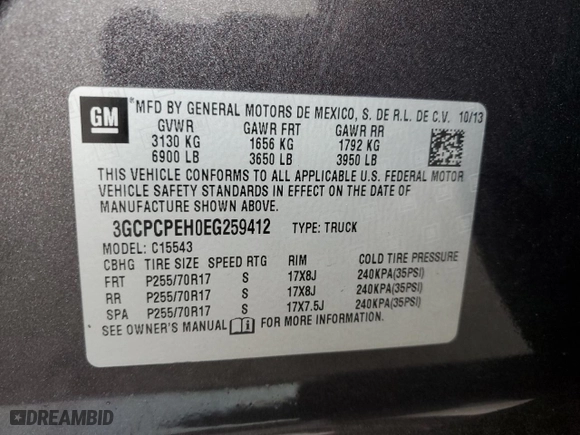 2014 Chevrolet Silverado 1500 Work Truck with VIN 3GCPCPEH0EG259412, listed as a Copart auction lot 70931624 with 182,102 mi miles and Salvage Title. Bid and sale history available at carsss.com. Image 13.