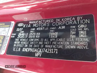 2018 Kia Sportage EX with VIN KNDPN3ACXJ7423171, listed as a IAAI auction lot 41997356 with 84,947 mi miles and . Bid and sale history available at DreamBid. Image 9.