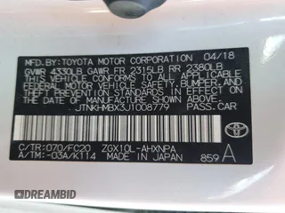 2018 Toyota C-HR XLE с VIN JTNKHMBX3J1008779, выставлен на аукционе Copart как лот 54628215 с пробегом 80 063 миль миль и Списание • Salvage title. История ставок и продаж доступна на DreamBid. Изображение 12.
