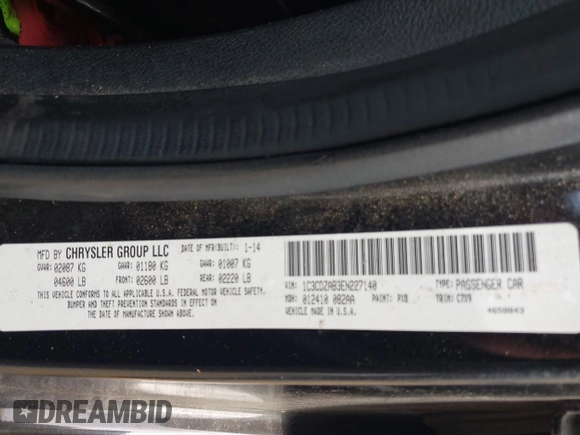 2014 Dodge Avenger SE with VIN 1C3CDZAB3EN227140, listed as a IAAI auction lot 41902144 with 109,750 mi miles and . Bid and sale history available at DreamBid. Image 9.
