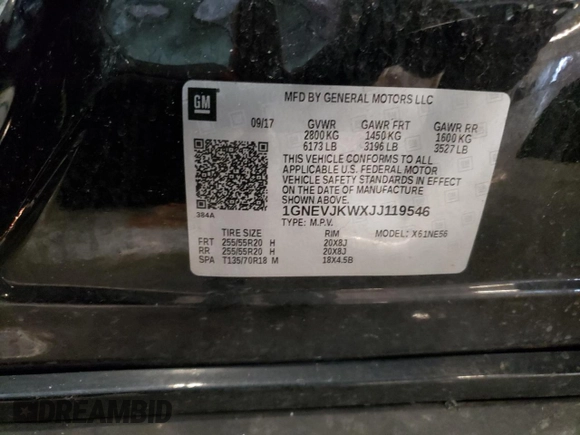 2018 Chevrolet Traverse Premier with VIN 1GNEVJKWXJJ119546, listed as a Copart auction lot 52326795 with 111,836 mi miles and Salvage Title. Bid and sale history available at carsss.com. Image 16.