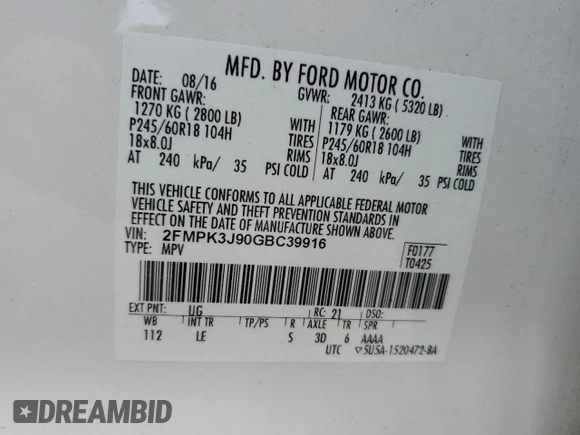 2016 Ford Edge SEL with VIN 2FMPK3J90GBC39916, listed as a Copart auction lot 50615135 with 77,845 mi miles and Salvage Title. Bid and sale history available at carsss.com. Image 13.
