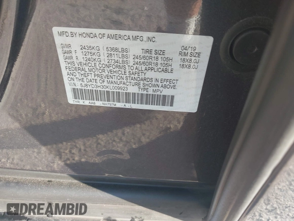 2019 Acura MDX z VIN 5J8YD3H30KL009923, wystawiony jako IAAI lot #41468066 z przebiegiem 60 056 mil mil oraz . Historia ofert i sprzedaży dostępna na DreamBid. Obrazek 9.