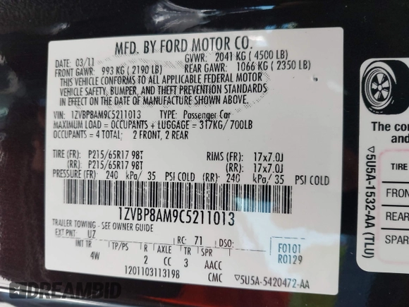 2012 Ford Mustang Premium с VIN 1ZVBP8AM9C5211013, выставлен на аукционе IAAI как лот 41861439 с пробегом 167 286 миль миль и . История ставок и продаж доступна на DreamBid. Изображение 9.