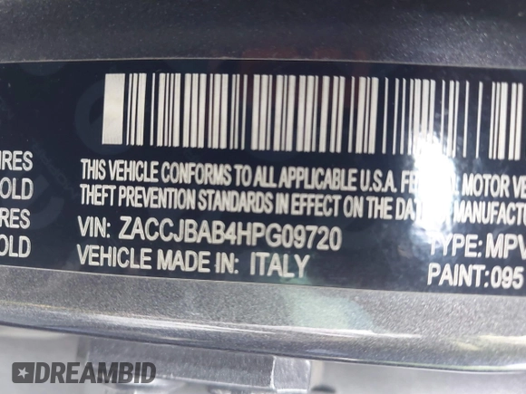 2017 Jeep Renegade Sport with VIN ZACCJBAB4HPG09720, listed as a IAAI auction lot 42234063 with 149,341 mi miles and . Bid and sale history available at DreamBid. Image 9.