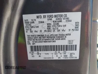 2011 Ford Escape XLT with VIN 1FMCU0D74BKA81385, listed as a IAAI auction lot 41895835 with 238,298 mi miles. Bid and sale history available at carsss.com. Image 9.