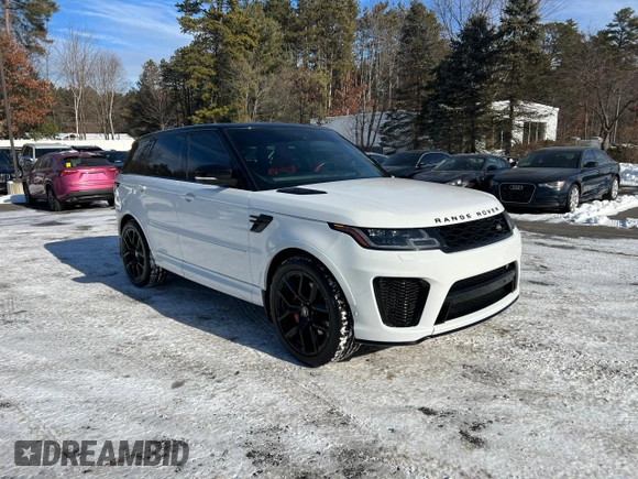 2021 Land Rover Range Rover Sport SVR with VIN SALWZ2RE4MA761665, listed as a Copart auction lot 42854065 with 111,581 mi miles and Clean Title. Bid and sale history available at carsss.com. Image 1.