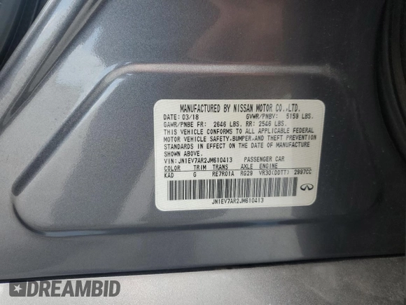2018 Infiniti Q50 Luxe with VIN JN1EV7AR2JM610413, listed as a Copart auction lot 65222265 with 111,670 mi miles and Clean title. Bid and sale history available at DreamBid. Image 12.
