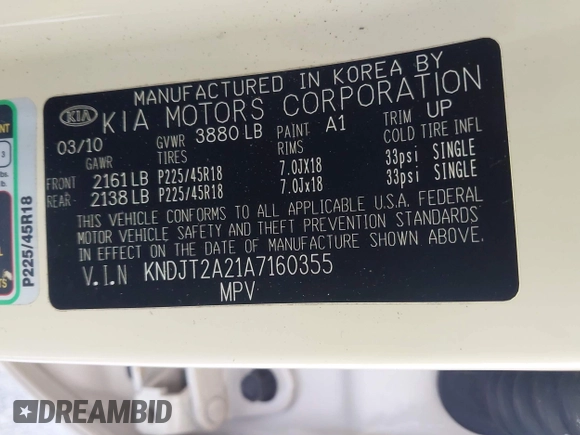 2010 Kia Soul + with VIN KNDJT2A21A7160355, listed as a IAAI auction lot 42071687 with 139,794 mi miles and . Bid and sale history available at DreamBid. Image 9.