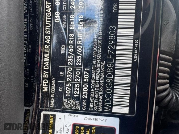 2020 Mercedes-Benz GLC 300 z VIN WDC0G8DB8LF729803, wystawiony jako Copart lot #65254425 z przebiegiem 96 225 mil mil oraz Czysty tytuł • Clean title. Historia ofert i sprzedaży dostępna na DreamBid. Obrazek 10.