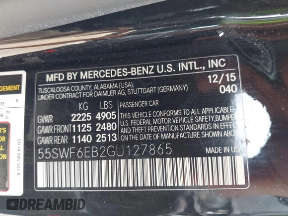 2016 Mercedes-Benz C 450 AMG with VIN 55SWF6EB2GU127865, listed as a IAAI auction lot 42566673 with 94,707 mi miles and . Bid and sale history available at DreamBid. Image 9.