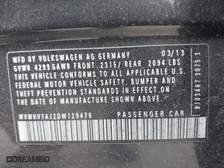 2013 Volkswagen GTI with VIN WVWHV7AJ2DW129476, listed as a IAAI auction lot 41716090 with 132,996 mi miles. Bid and sale history available at carsss.com. Image 9.