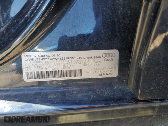 2011 Audi A4 2.0T Premium Plus with VIN WAUFFAFL4BN004362, listed as a Copart auction lot 49504625 with 171,172 mi miles and Clean Title. Bid and sale history available at carsss.com. Image 12.