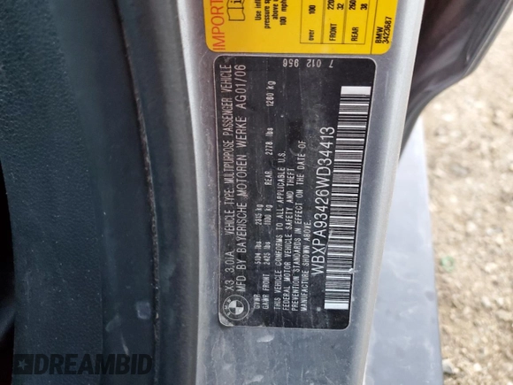 2006 BMW X3 3.0i с VIN WBXPA93426WD34413, выставлен на аукционе Copart как лот 52744904 с пробегом 149 609 миль миль и Чистый • Clean title. История ставок и продаж доступна на DreamBid. Изображение 13.
