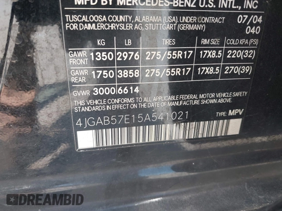 2005 Mercedes-Benz M 350 с VIN 4JGAB57E15A541021, выставлен на аукционе IAAI как лот 42686582 с пробегом 260 079 миль миль и . История ставок и продаж доступна на DreamBid. Изображение 9.