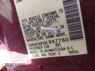 2013 Nissan Maxima S with VIN 1N4AA5AP5DC847780, listed as a IAAI auction lot 42018318 with 128,839 mi miles and . Bid and sale history available at DreamBid. Image 9.